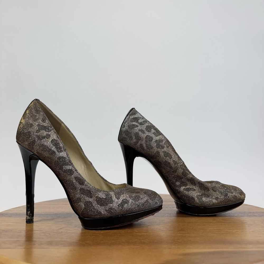 Womens Brian Atwood Frederique Leo Metallic Leopard Print Pumps Heels Size 36.5